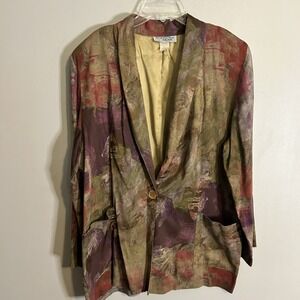 Kensington Square Floral Blazer Abstract Colorful 70/80s Vintage Jacket Petite L